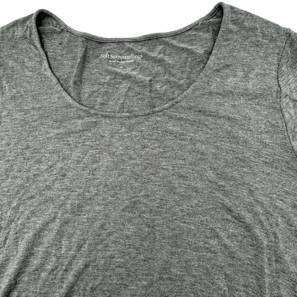 SOFT SURROUNDINGS Women 1X XL Gray Trapeze Shark Bite Hem Scoop Neck Tunic Shirt